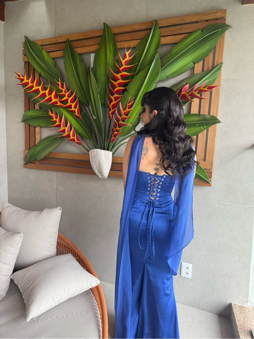Azazie Cowl Halter Prom Dress in Royal Blue
